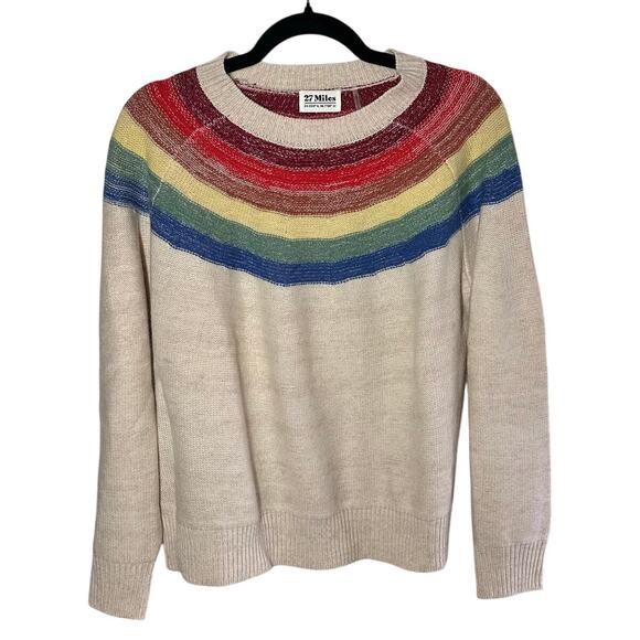 27 Miles Women's Rainbow Striped Oatmeal Wool Cashmere Sweater Size Medium - Picture 1 of 8